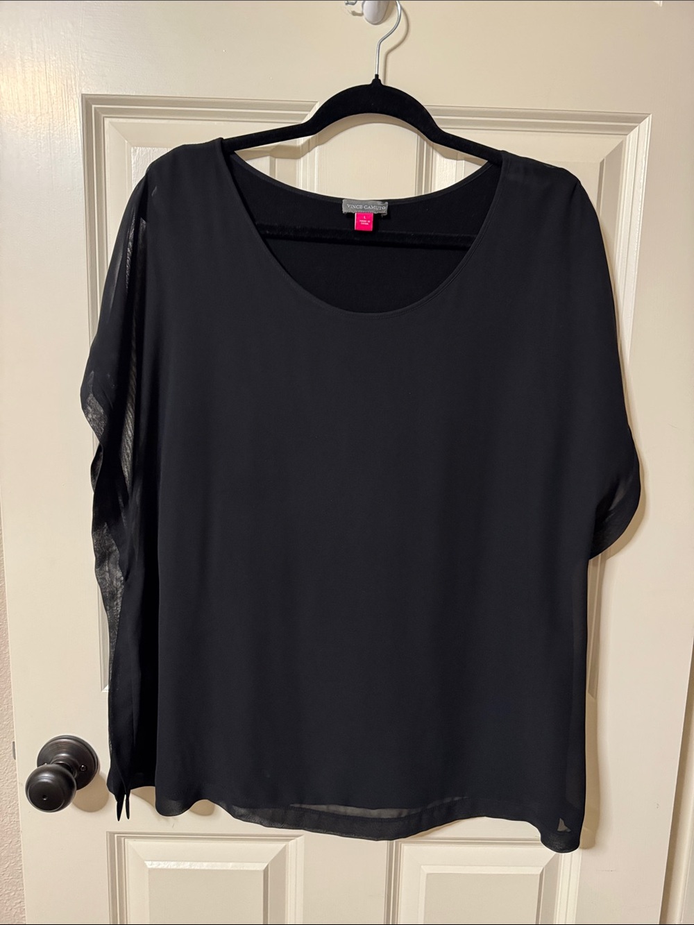 Vince Camuto Black Sheer Overlay Blouse